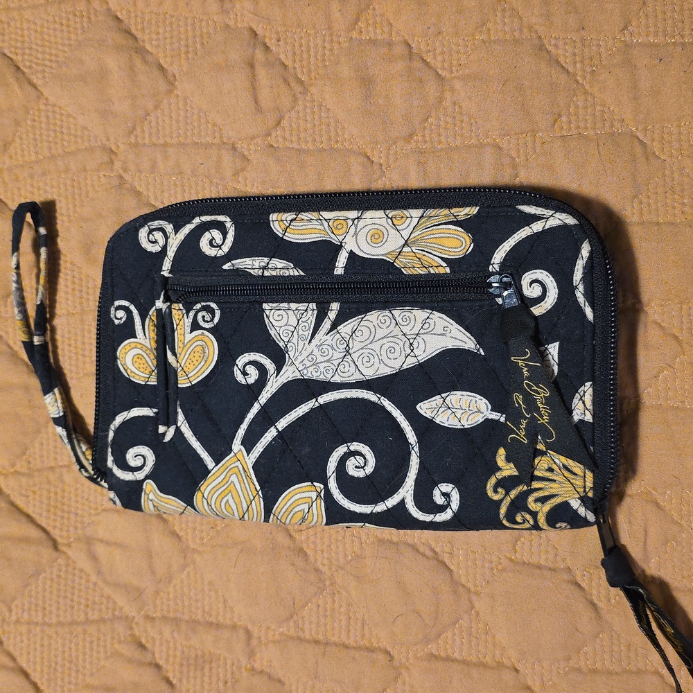 Vera Bradley Black and Gold Floral Wristlet